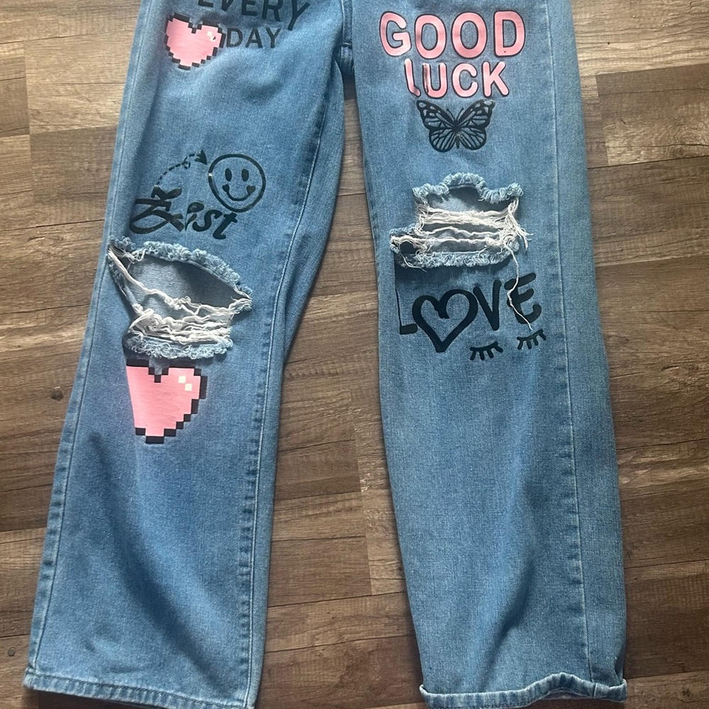 Women's Blue Graphic Jeans